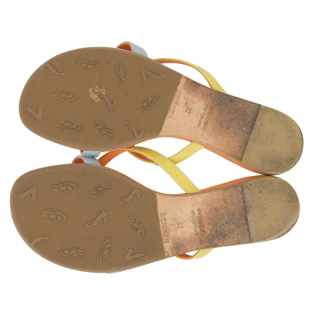 Great HERMES Sandals Orange Light Blue Yellow leather Women 36 Used