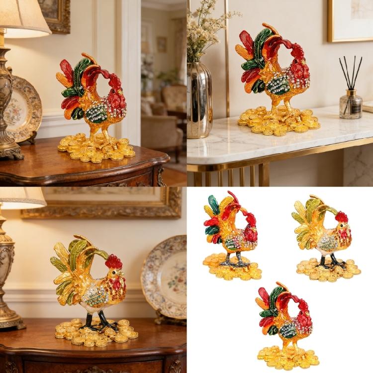 Premium Alloy Rooster Figurine Box With Enamel Finish For Safekeeping Valuables And Gifts Jewelry Organiser
