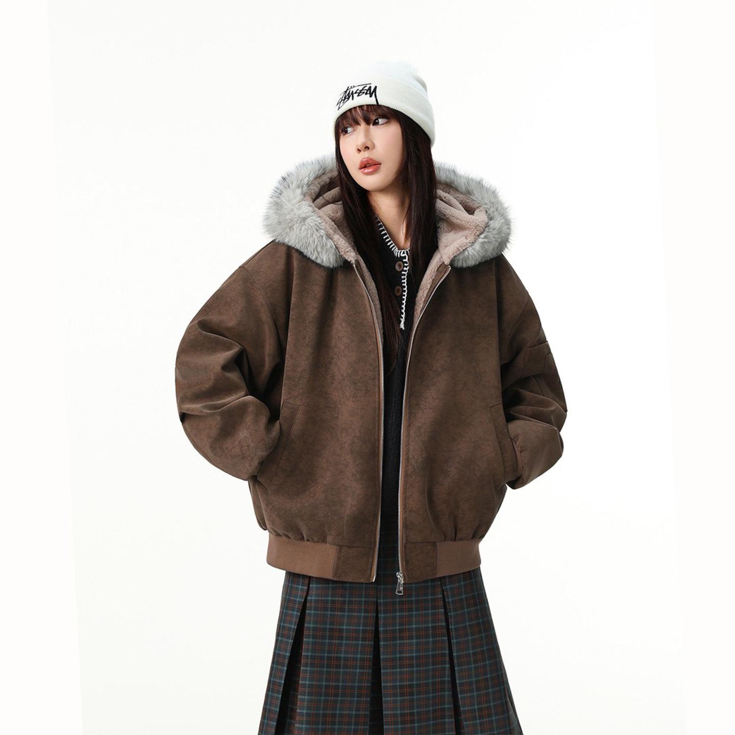 

Men s and Women s Winter Double-Sided Heavyweight PU Leather Jacket with Fur Collar and Thickened Cotton Lining L【for 105-125 kg】 кавовий