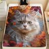 Maple Leaf Cat  Print Flannel Blanket, High quality Comfortable for All Seasons, Home Decor, Warmth and Comfort