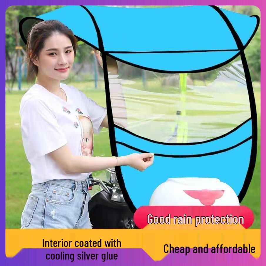 Detachable Electric Car & Motorcycle Umbrella: Rainproof & Windproof Sunshade Canopy with Quick Release, Cartoon Design