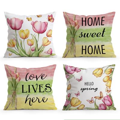 Spring Tulips Cushions Pillowcase Polyester Cushion Cover Throw Pillow Pillowcover Home Car Sofa Decor
