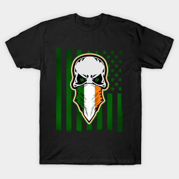 Men Black Print T-shirt Irish American Skull No-Cut Transfer Paper Print Cotton Tshirt 2XL