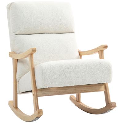 Schaukelstuhl, Stoffbezug in Samtoptik, Ergonomische Rückenlehne, 120 kg Belastbarkeit, 65B x 90T x 98H cm, Cremeweiß