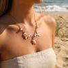 Stainless Steel White Enamel Starfish Turtle Conch Pendant Necklace for Women Elegant Imitation Pearl Choker Beach Party Jewelry