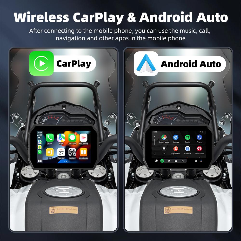5inch Moto Wireless CarPlay Android Auto Motorcycle GPS Navigation Display Screen Motorbike Bluetooth 5.0 Multimedia Player Waterproof