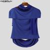 INCERUN Men Cutout Short Sleeve Irregular Patchwork Mesh Fitted T-shirts Tops