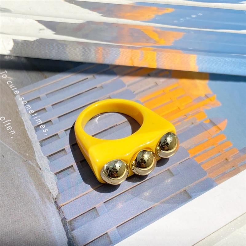 iF ME Chunky Aesthetic Large Colorful Golden Bead SquareTransparent Resin Acrylic Rings for Women Girl DIY Knuckle Party Ring Jewelry