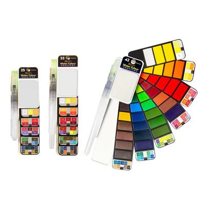 Set de Pintura Acuarela, Set de Pintura de 42/33/25 Colores Surtidos con Pincel Kit de Acuarela de Bolsillo para Viaje para Estudiantes Adultos Artista