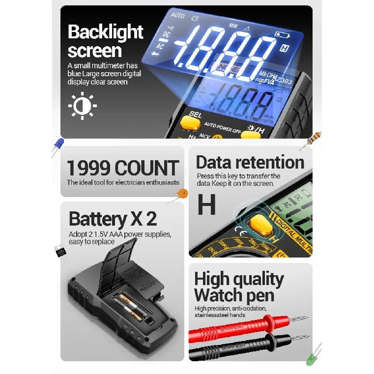 ANENG SZ306 Digital Multimeter 1999 Counts AC DC Voltage Current Resistance Tester With Buzzer Electrician Repair Tool
