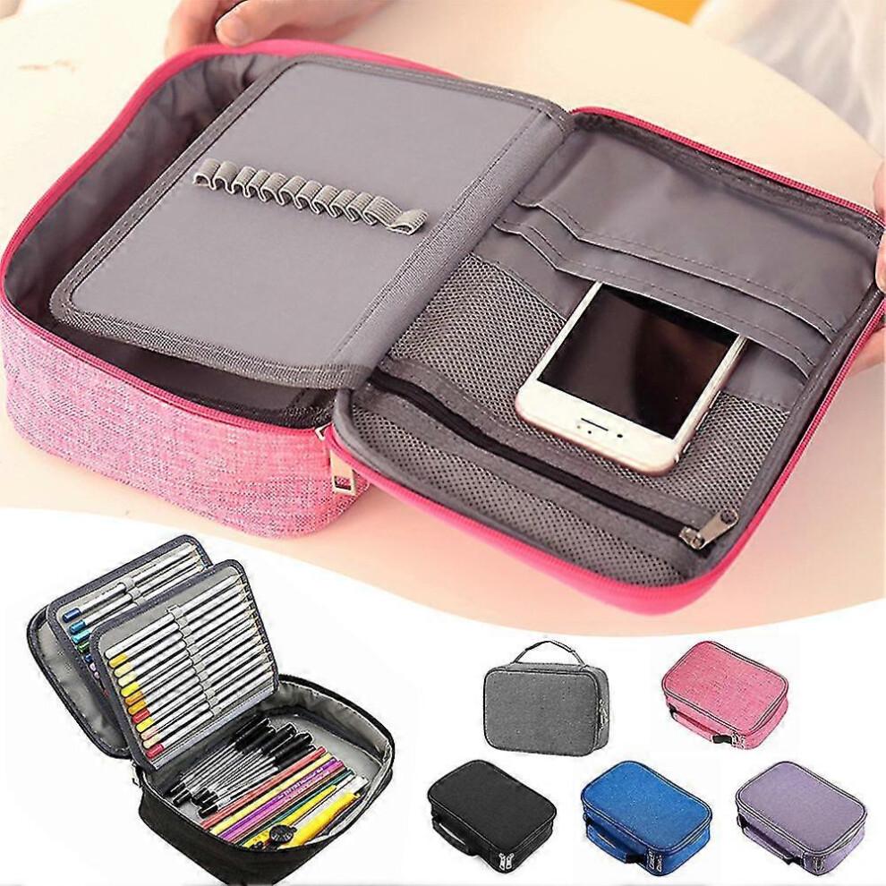 (Black) Portable Storage Porous Stationery Box Large Capacity Pencil Case For Student/office