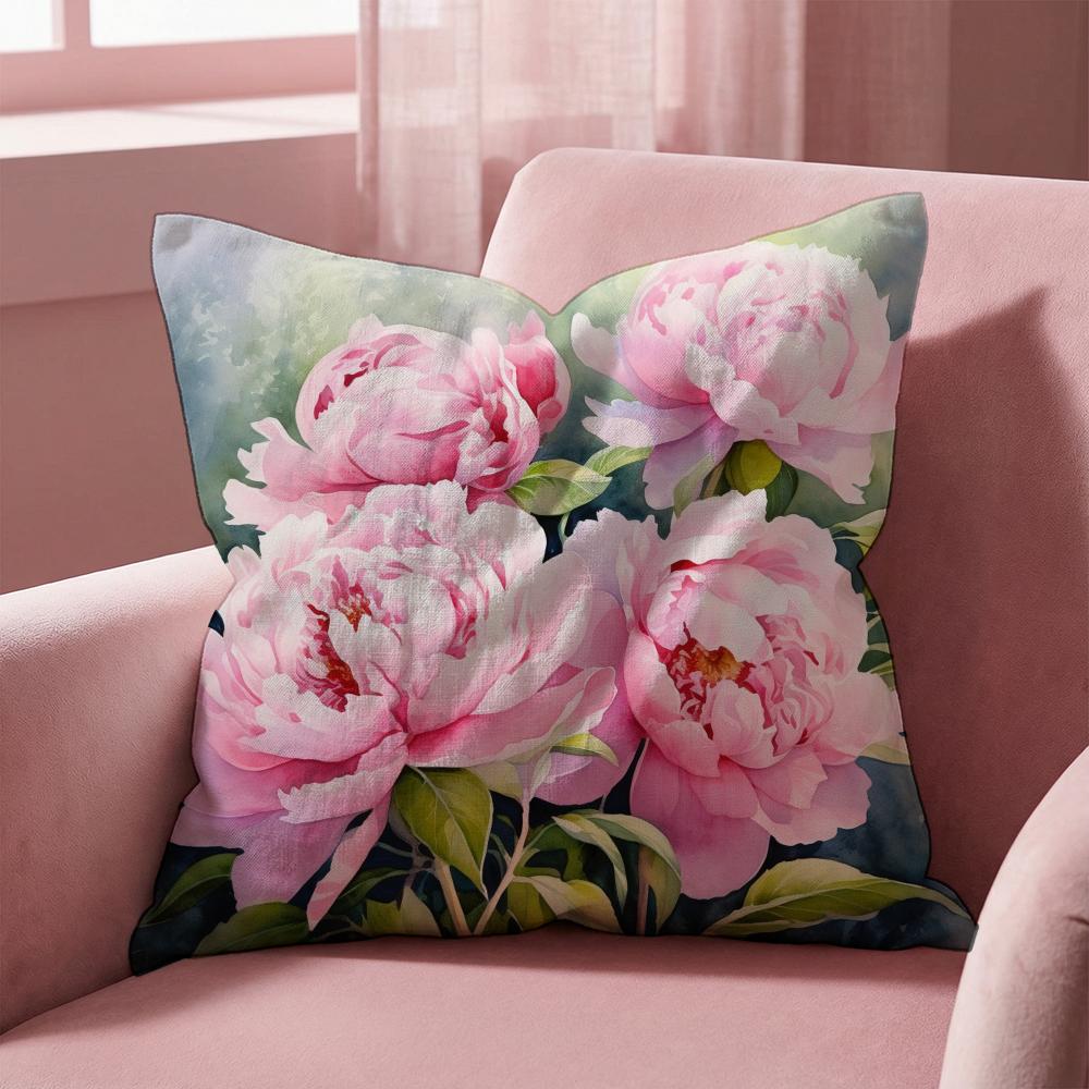 Pink Peony Flowers Cushion Cover Multi-Scene Pillow Cover for Home & Car - Reversible, Soft & Durable for Daily Use