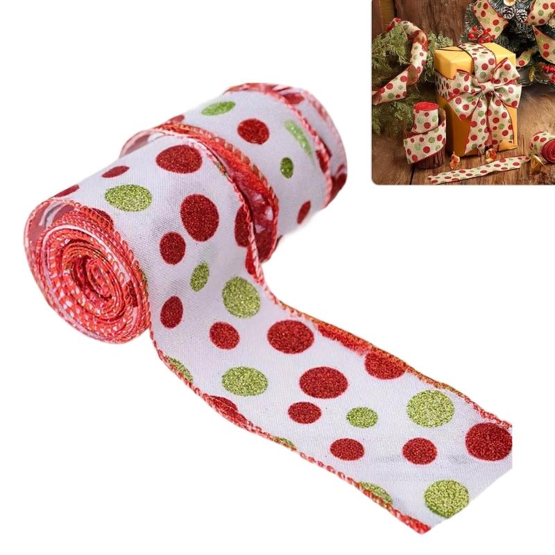 5Yards Round Dot Burlap Ribbon With Wire Edges For Christmas Tree Decorations Crafts Gift Wrapping