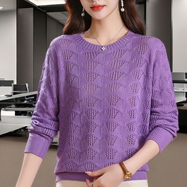 

Большой размер Дофамин Вырез Осень Лето Тонкий Трикотаж Длинный рукав Верхний Свитер для Женщин S