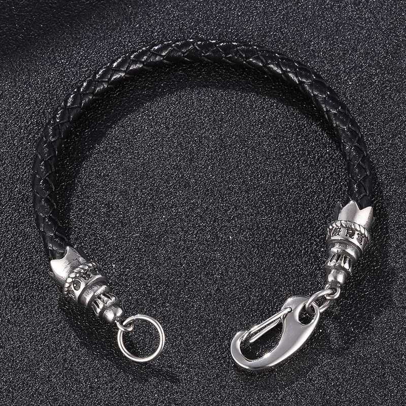 New Stainless Steel Leather Chain Lobster Clasp Bracelets Hand Men Bangles Jewelry 2021 BB1096