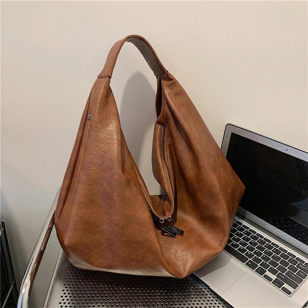 Women Armpit Bag Large Capacity Handbag All-matching Shoulder Bag Shopping Bag PU Leather Underarm Bag Dumplings Bag  Coffee