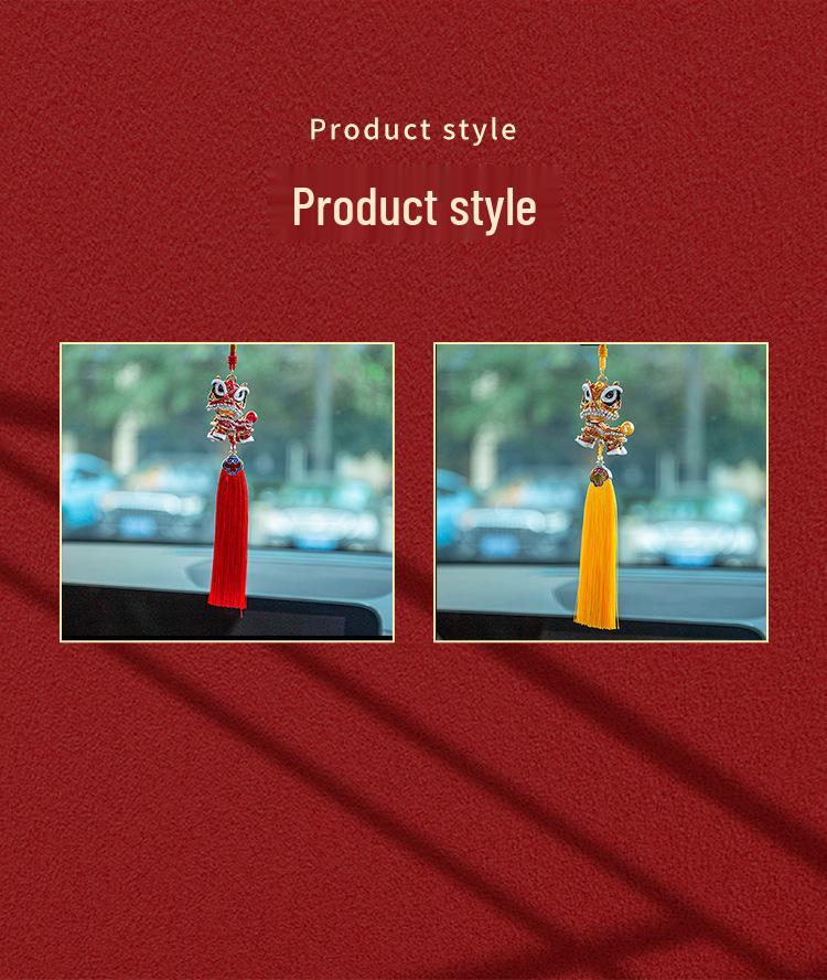 Chinese Lion Dance Pendant: Cultural Car Decoration with Tassel and Diamond-Studded Lion