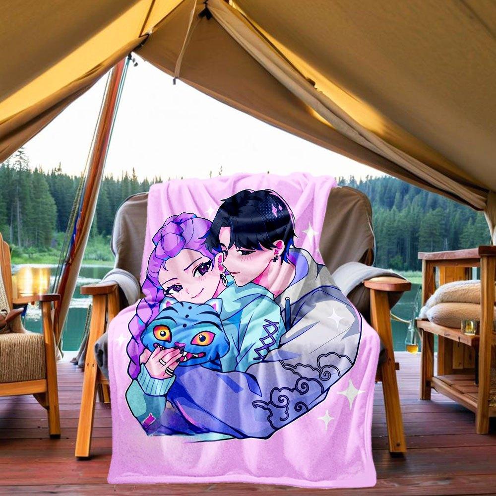 

Vivid Anime Couple with Cute Cat Hoodie Set Blanket Lightweight Flannel Throw Blanket for Sofa, Bed, Travel, Camping, Livingroom, Office, C 130x150cm