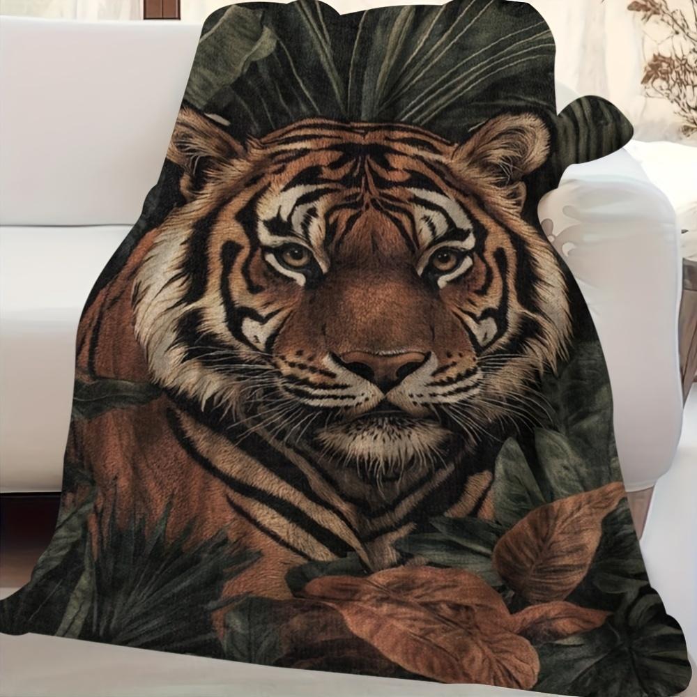 Extragroße Tiger & Dschungel Wildtierdecke - 60"x80""" (152x203cm) Superweiche Flanell-Kuscheldecke für alle Jahreszeiten, lebendiges Tigergesicht