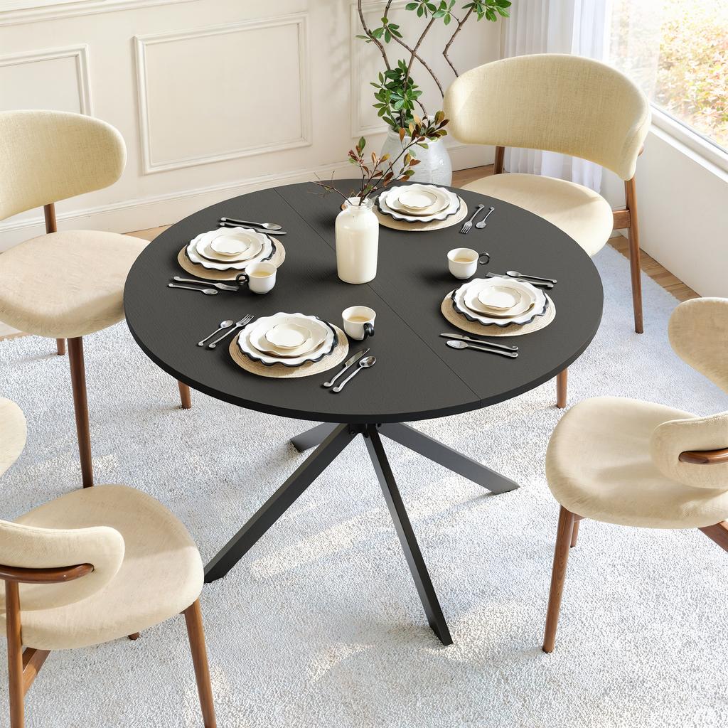 Round Table with X-Legs, 120 cm - Kitchen and Dining Table for Home Office, or as a Coffee Table - Black