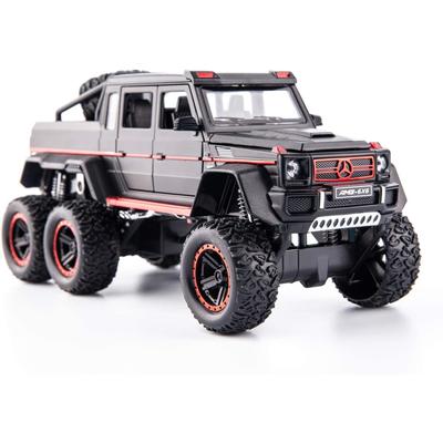 1/22 Benz G63 AMG 6x6 V12 Off-Road Black Pickup Model Car, coche de juguete de aleación de zinc con sonido y luz para regalo de niños y niñas