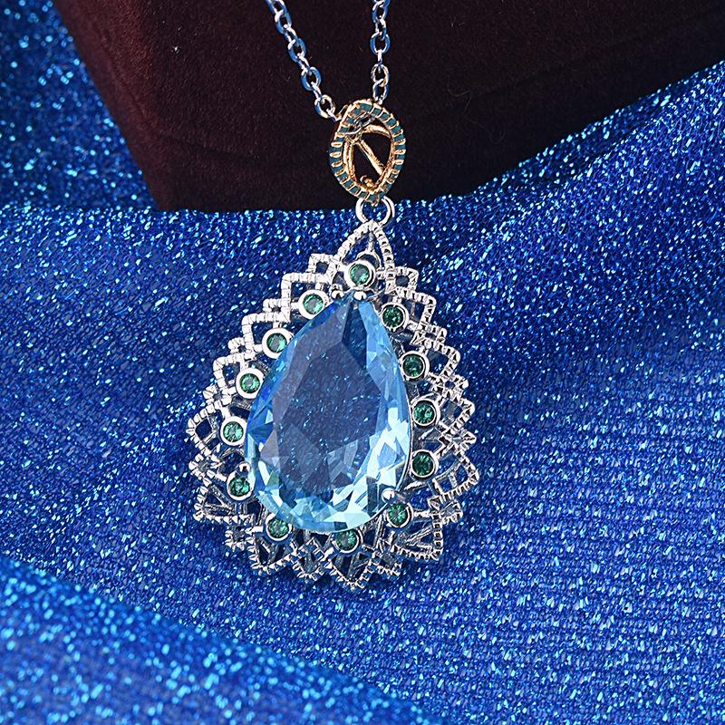 POMOiii Temperament Luxury Drop Sea Blue Zircon Female High-end Pendant Clavicle Chain for Women Charm Wedding Engagement Fine Jewelry