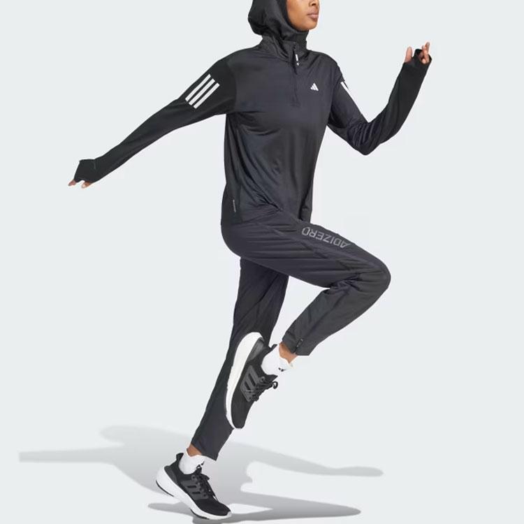 Adidas Own The Run Half-Zip Jacket Color Block Long Sleeve Retro Sports Stand Collar Jacket Women Jacket Black IK7440