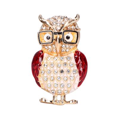 Spectacles Owl Brooch Alloy Rhinestone Cute Animal Brooch for Women Girls Festival Jewelry GiftRed