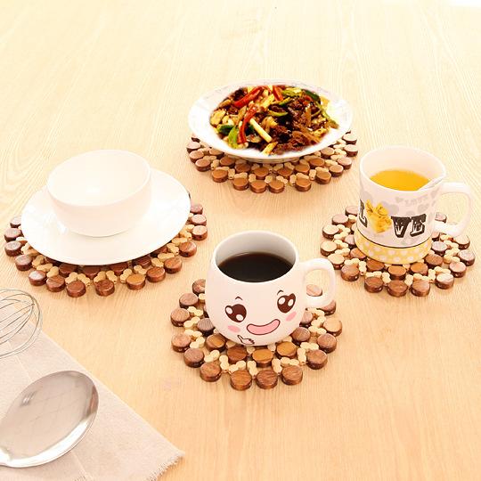 1pc Hollow Bamboo Kitchen Utensils Pot Coffee Cup Thickened Circular Bowl Table Mat Drink Coaster Placemat Round Shape