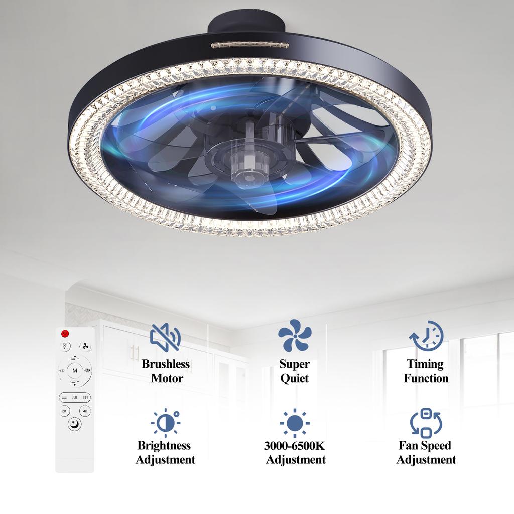2-in-1 Ceiling Fan with LED Light Remote Control Dimmable Smart Fan Light for Bedroom Living Room Kitchen