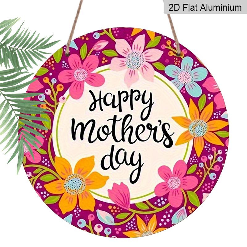

2D Flat, [ Mother s Day Limited ] Happy Mother s Day 7.87x7.87-inch Round Wooden Garland Logo- Perfect for Wall, Home, Porch and Window Decoration 1pc