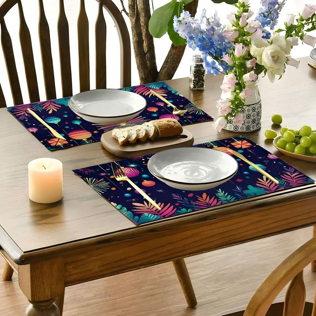 Frohes Neues Jahr Tischsets Baum Muster Tischsets Hitzebeständige Leinen Tischsets für Esszimmer- und Küchendekoration für Feiertagsmahlzeiten, Zusammenkünfte, Partytisch