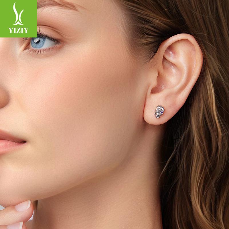 Halloween Skull Stud Earrings Male And Female Personality Mysterious S925 Sterling Silver Dark Wind Stud Earrings