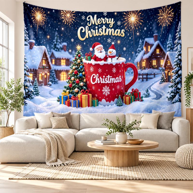 Weihnachtlich bedruckter Wandteppich für Schlafzimmer Wohnzimmer Wanddekoration Feiertagsgeschenk