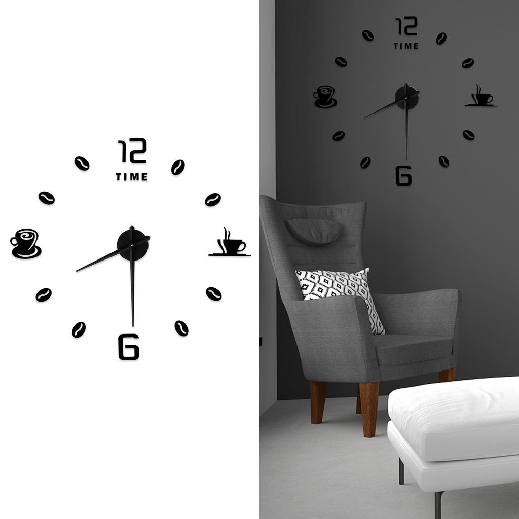 Modern Large Frameless DIY Wall Clock Mirror Surface Sticker for Home Office Room DecorBlack