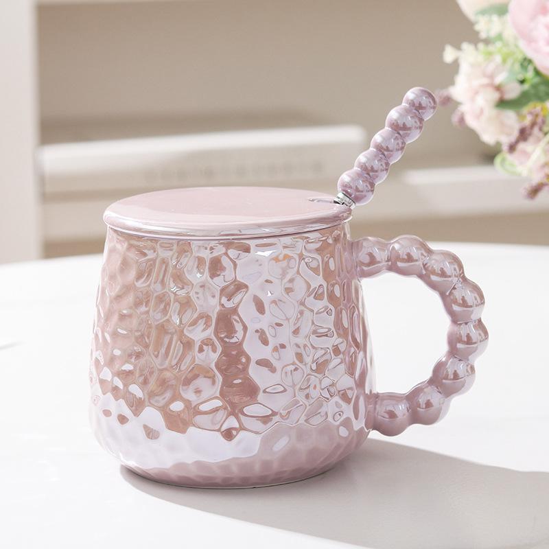 Ins Style Light Luxury Cup High Value Ceramic Mug Women with Lid Spoon Office Coffee Cup Couple Milk Cup
