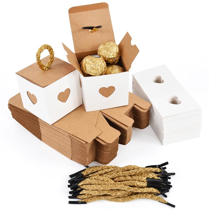 10/50pcs White Brown Heart Candy Gift Boxes Wedding Favors for Guests Birthday Party Baby Shower Chocolate Cookie Packaging Box