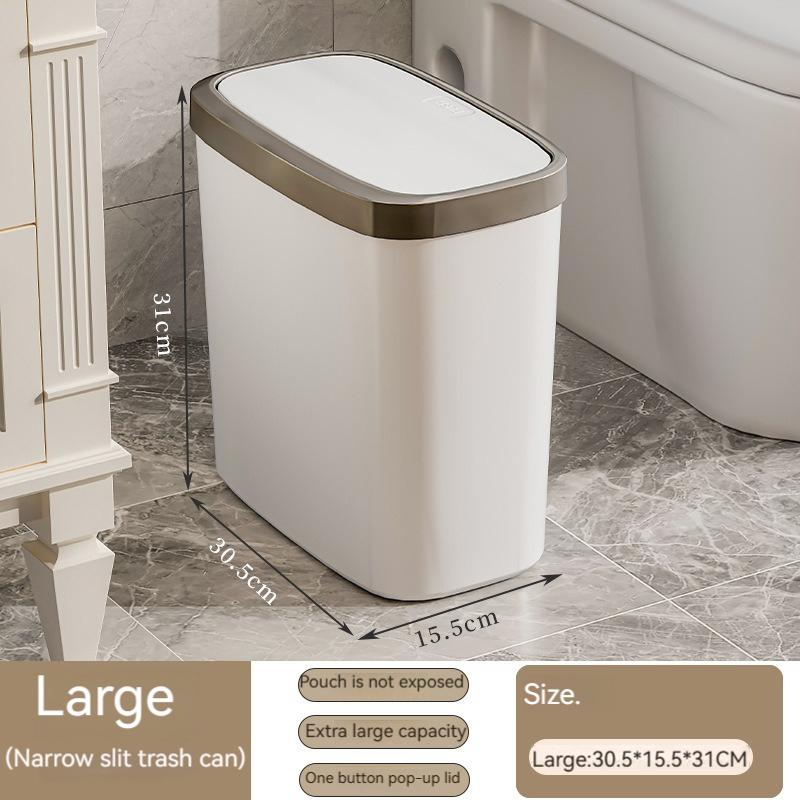 12/16L Press-type Covered Trash Can Bathroom Living Room Wastbasket with Lid Narrow Garbage Can Waterproof Dustbin Paper Basket