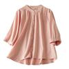 Women's Solid Color Cotton Linen Five Quarter Sleeved Retro Breathable T-Shirt Stand Up Collar Top