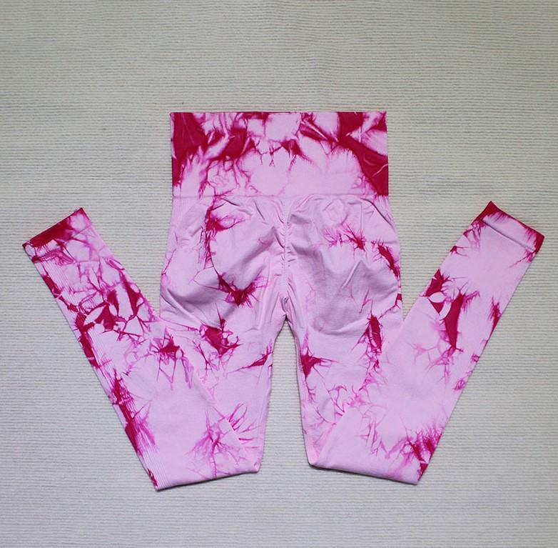 Bezešvé legíny na jógu s vysokým pasem a batikou - Zeštíhlující, design broskvového pozadí, vysoká elasticita, trendy fitness kalhoty.