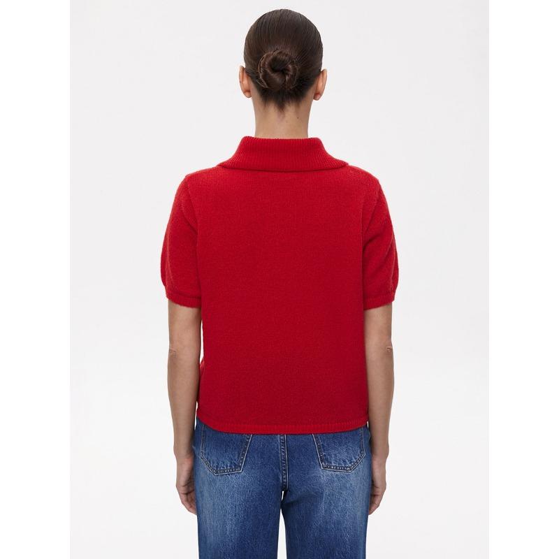 Módní pletený pulovr Dámský svetr s krátkým rukávem 2025 Jaro Léto Klopa Knoflíky Top Jednoduchý Tenký Elegantní Volný Ležérní Kancelářský Pletený Oděv