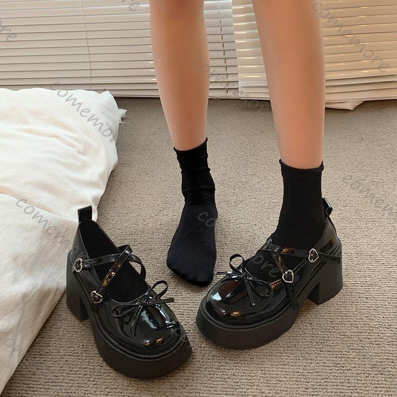 Fashion Comemore Women's Chunky Heel Mary Janes Shoes Spring Round Toe Pumps Platform Shoes for Women Dress Students Lolita Heeled Shoes