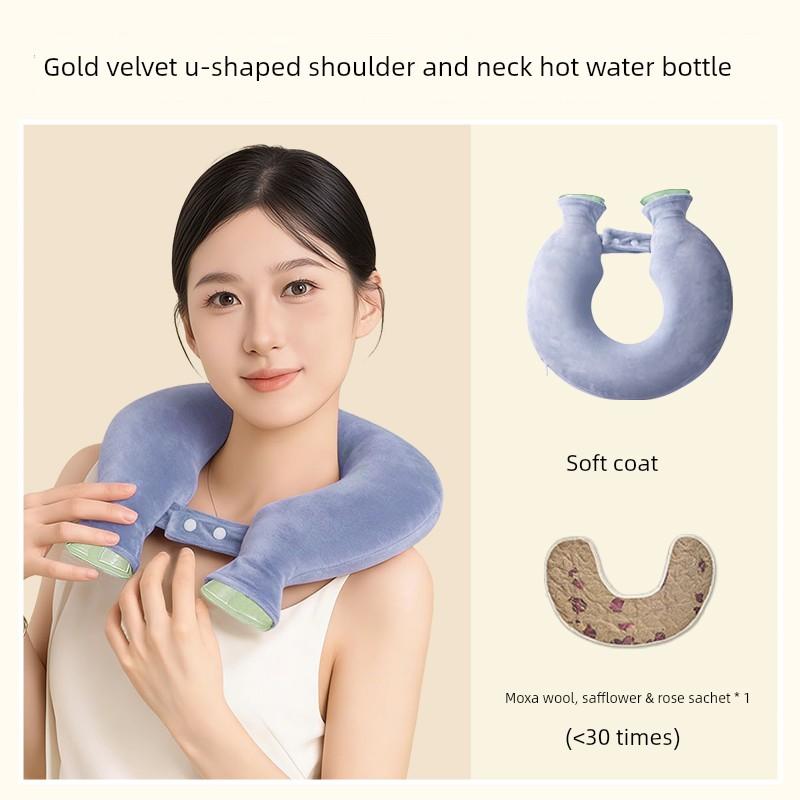 Hot Water Bottle, Water-Filled Warm Water Bag, U-Shaped Heating Pad, Neck Heating Pad for Bed, Special for Girls, Hot Water Neck Protection Bag