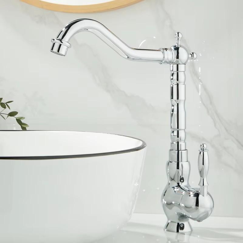 European Style Gold Basin Faucet Chrome Hot and Cold Mixers Antique Wash Basin Faucet Taps 360 Rotating Kitchen Faucet