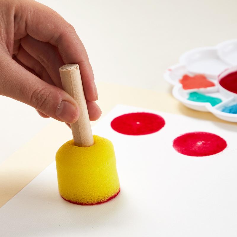 Wood Handle Mushroom Head Sponge Brush for Children's DIY Painting and Graffiti Art.