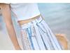 2023 Women's Summer Chiffon Wide-Leg Lace-Up High Waist Slit Pants with Lace Patchwork (F294)