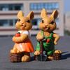 2Pcs Easters Bunnies Sculptures Resins Animal Ornaments Rabbit with Cart Figurines for Balconies Patios or Home Decors
