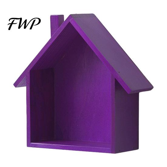 Bedroom Wall Decor Wood House Display Shelf, Mounted Decorative Floating Small Shelf Toys Dolls Organizer for Entryway, Living Room, Nursery