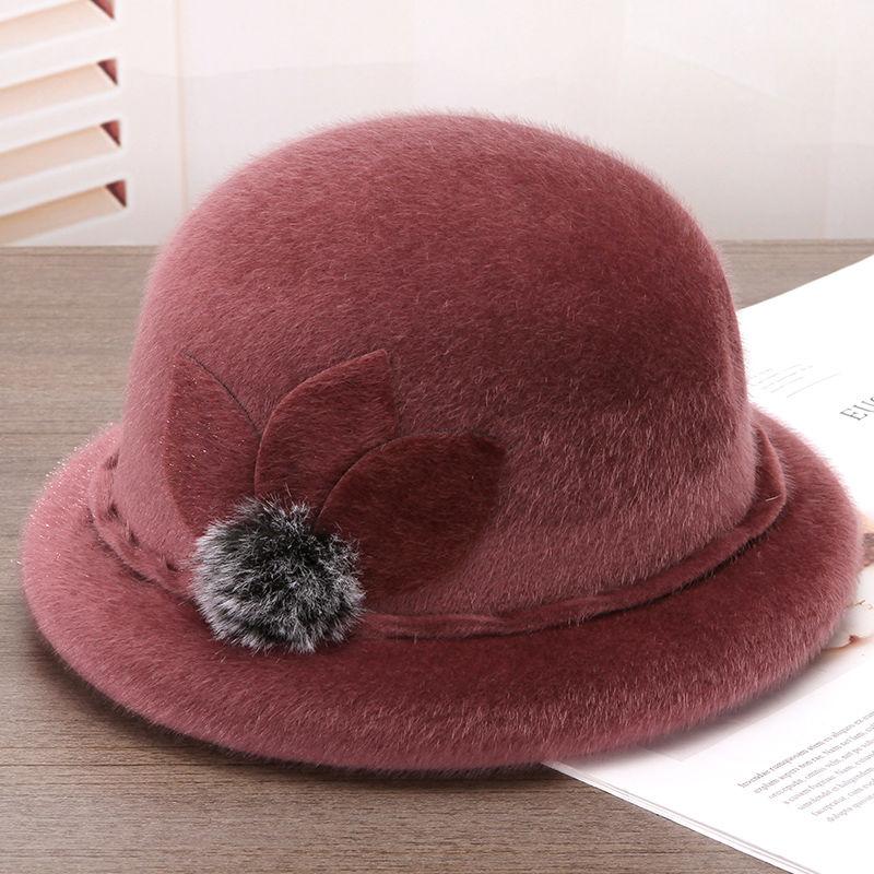 Elderly Hat Women's Autumn and Winter Woolen Top Hat Thickened Warm Grandma Hat Middle-aged Mother Basin Hat