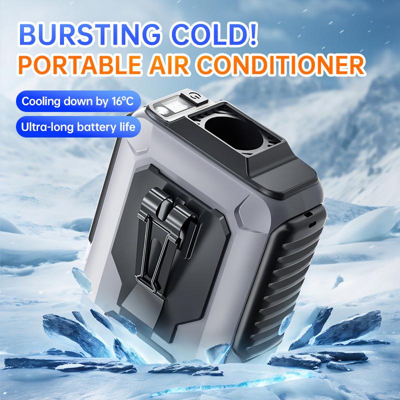 Waist Hanging Portable Fan USB Rechargeable, 3 Speed Adjustable Strong Wind, Emergency Light & Long Battery Life Outdoor Fan